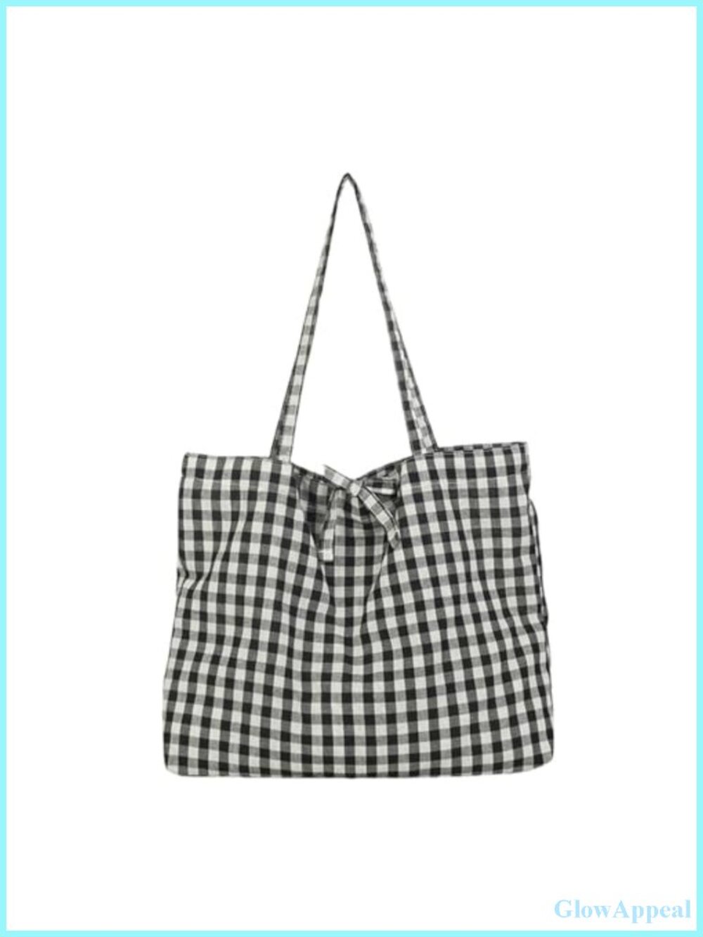 Gingham Canvas Tote Bag Large Capacity Lightweight Shoulder Bag